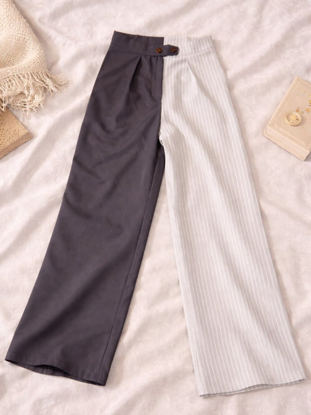 Two-Tone Split Trousers (Charcoal & Pinstripe) - Picture 2 of 2